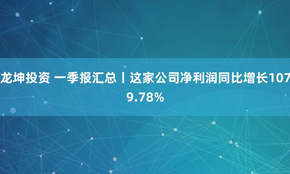 龙坤投资 一季报汇总丨这家公司净利润同比增长1079.78%